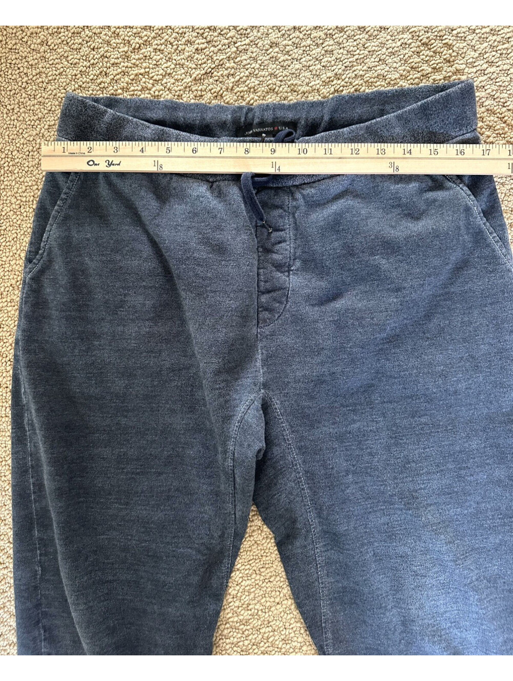 JOHN VARVATOS Pants Mens L French Terry Jogger Sweatpants Drawstring Washed Blue - Picture 9 of 9